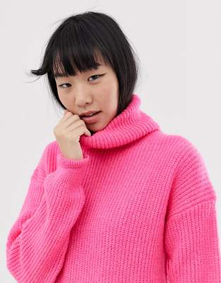 New Look roll neck sweater in pink neon | ASOS