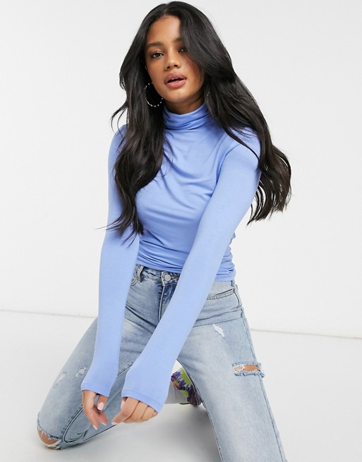 New Look roll neck top in light blue