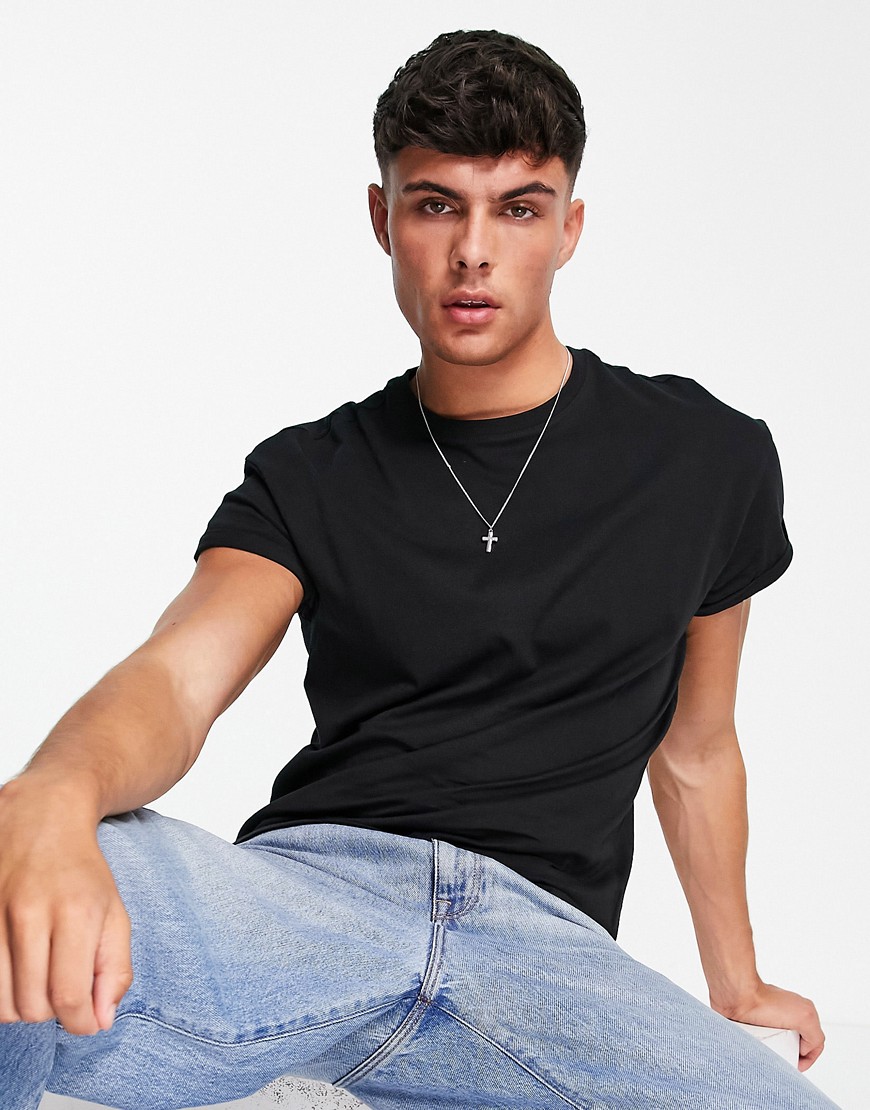 New Look roll sleeve t-shirt in black