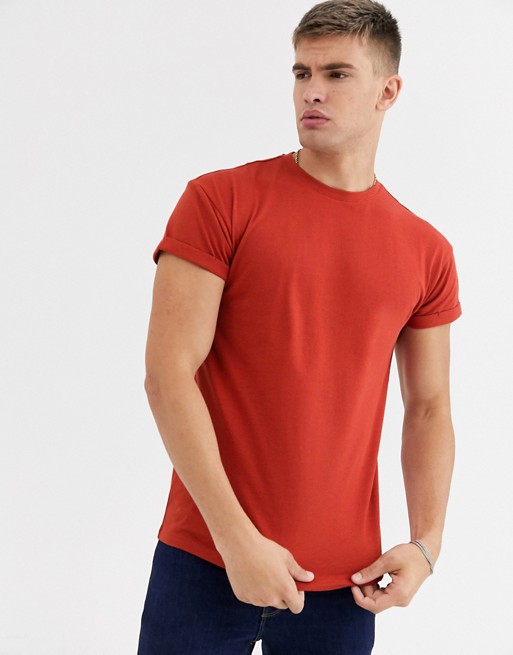 New Look roll sleeve t-shirt in dark orange