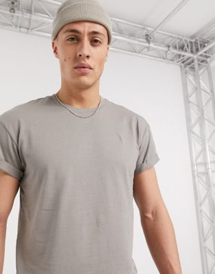 New Look roll sleeve t-shirt in light grey