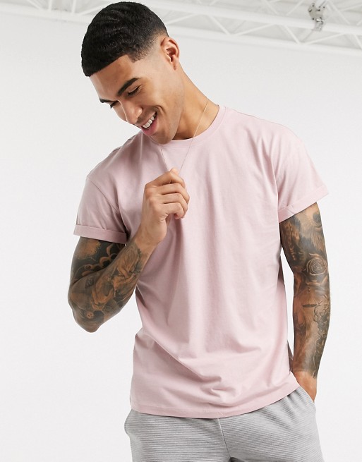 New Look roll sleeve t-shirt in mid pink