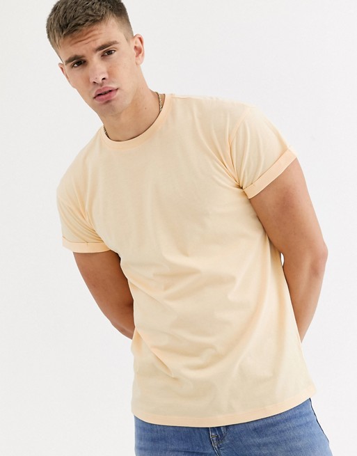 New Look roll sleeve t-shirt in peach