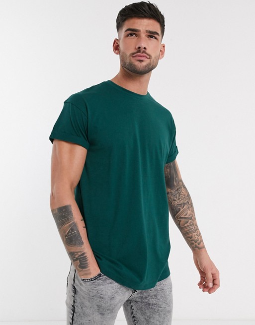New Look roll sleeve t-shirt in pine green
