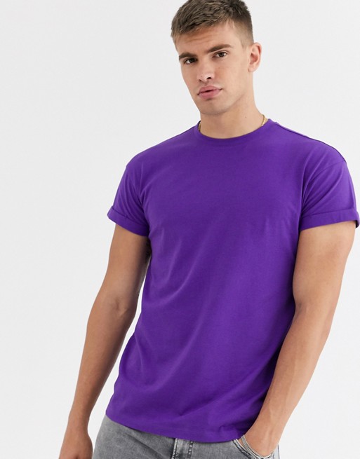 New Look roll sleeve t-shirt in purple