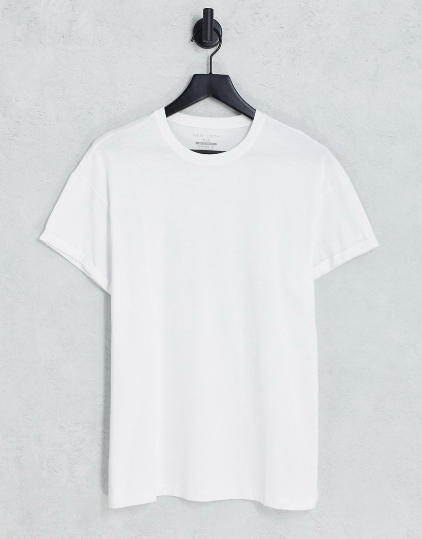 New Look roll sleeve t-shirt in white