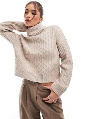 New Look - Rollkragenpullover in Cremeweiß mit Zopfmuster