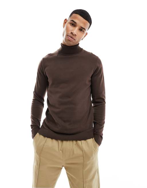 New Look – Rollkragenpullover in Dunkelbraun