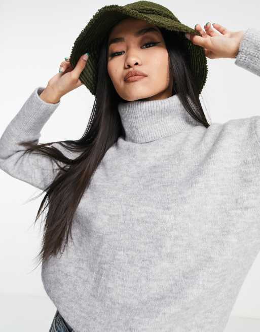 New Look – Rollkragenpullover in Hellgrau mit breitem Saum, 2 von 4