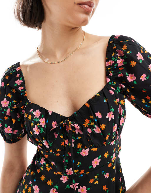 New Look – Rosa, blommig miniklänning i milkmaidstil, 4 av 4