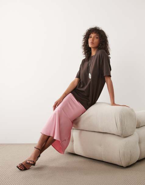 New Look – Rosa diagonalskuren midikjol av satin - view 1