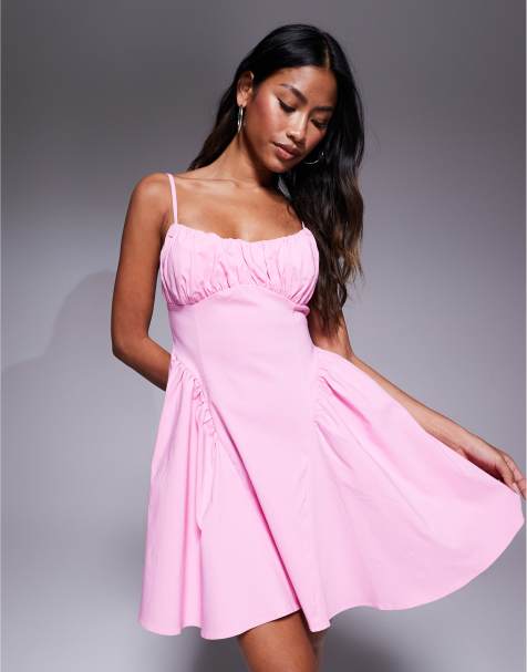 New Look – Rosa miniklänning med rynkad topp - view 1