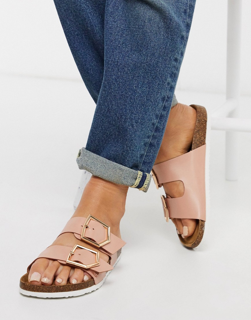 New Look – Rosa platta sandaler med dubbla remmar
