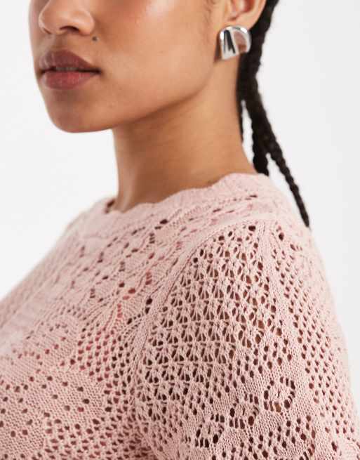 New Look – Rosa, pointellestickad t-shirt med korta ärmar, 3 av 4