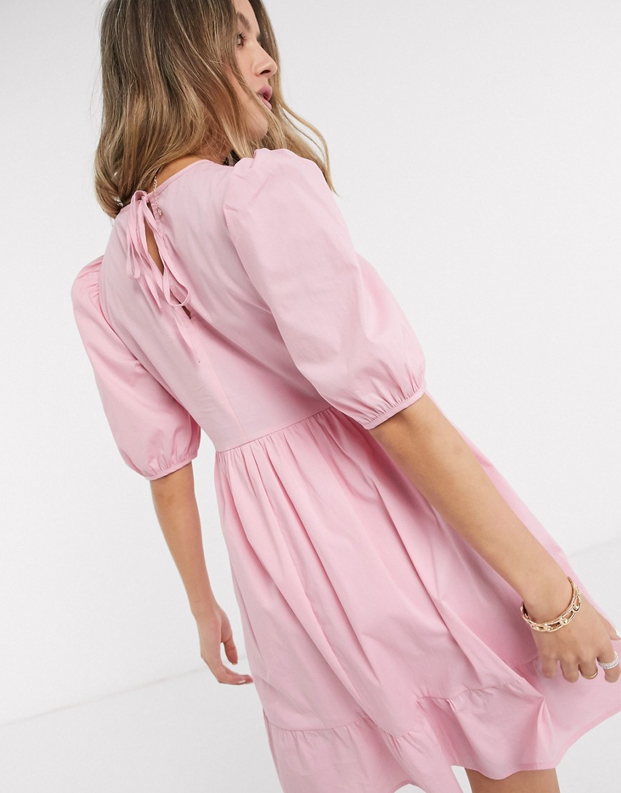 New Look – Rosa smockklänning av poplin i minimodell