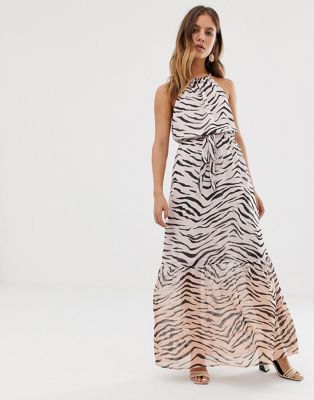 New Look – Rosa tigermönstrad klänning med knytning i midjan