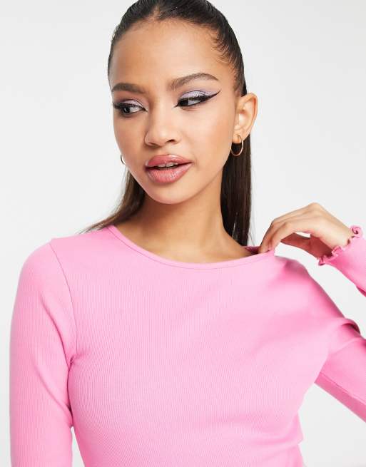 New Look – Rosa topp med långa ärmar och uddkant, 3 av 4