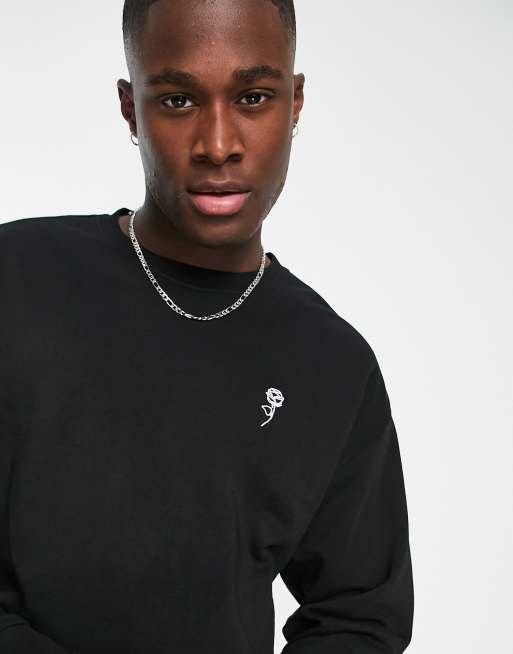 New Look rose embroidered sweatshirt in black ASOS