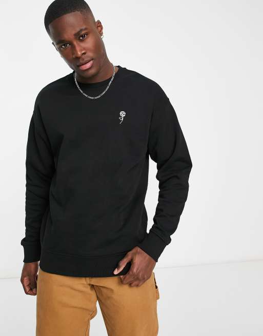 New Look rose embroidered sweatshirt in black ASOS