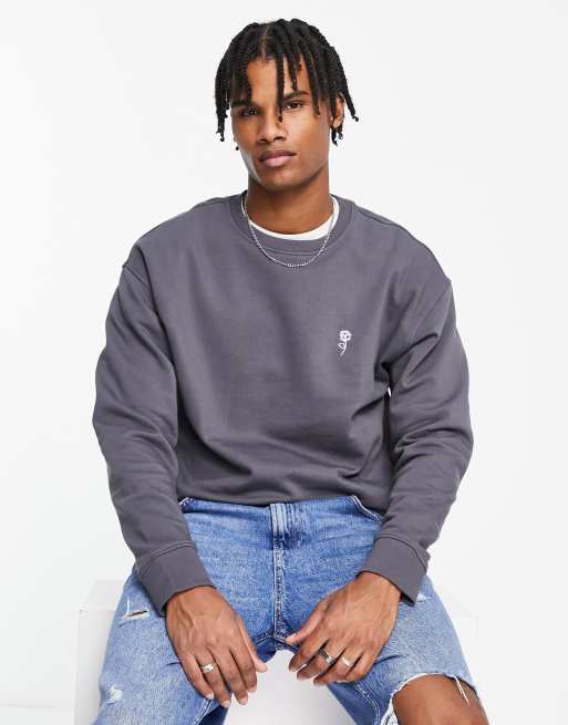 New Look rose embroidered sweatshirt in dark grey | ASOS