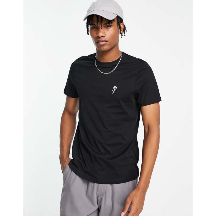 New Look rose embroidered t-shirt in black | ASOS