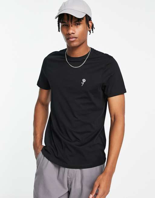 New Look rose embroidered t-shirt in black ASOS