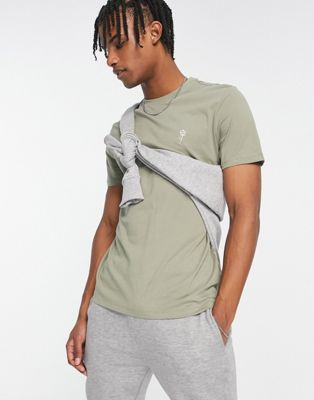 New Look rose embroidered t-shirt in light khaki