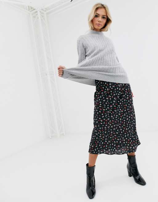 New look rose floral shop midi skirt in black