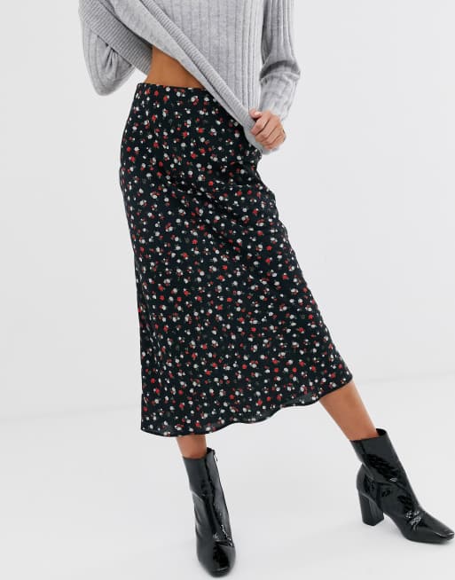 New look rose floral 2025 midi skirt in black