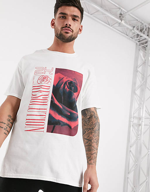 New Look rose print t-shirt in white | ASOS