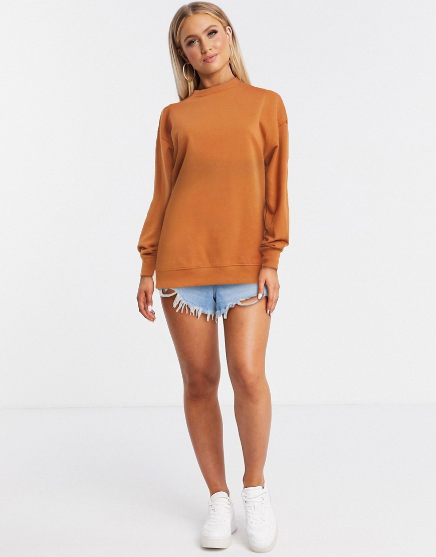 New Look – Rostfärgad sweatshirt med borstad finish-Guldbrun