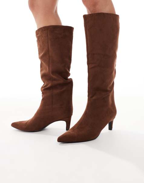 New Look – Rostfärgade boots i mockaimitation med stilettklackar - view 1