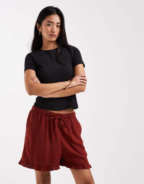 New Look – Roströda shorts i linnemix och dra på-modell med volang - view 1