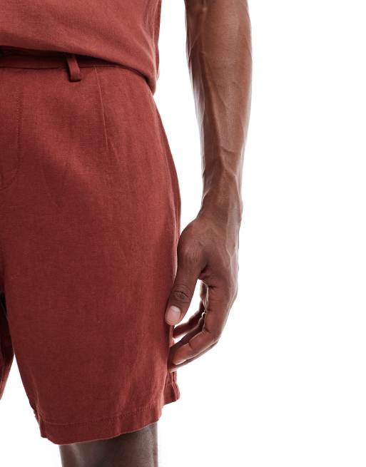 New Look – Roströda shorts med veck framtill i linnemix, del av set, 5 av 5