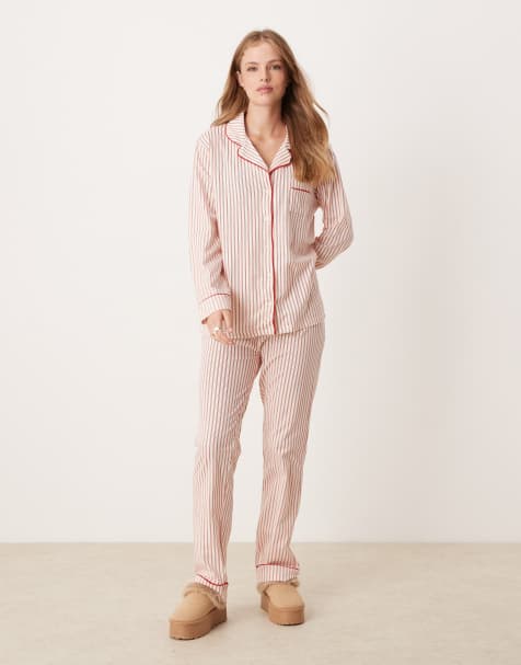 New Look – Rött och vitt pyjamasset i jersey med ränder - view 1