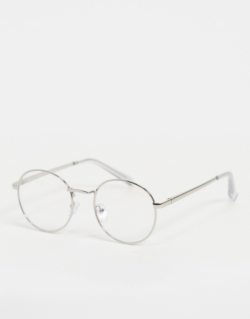New Look round metal clear lens glasses in silver
