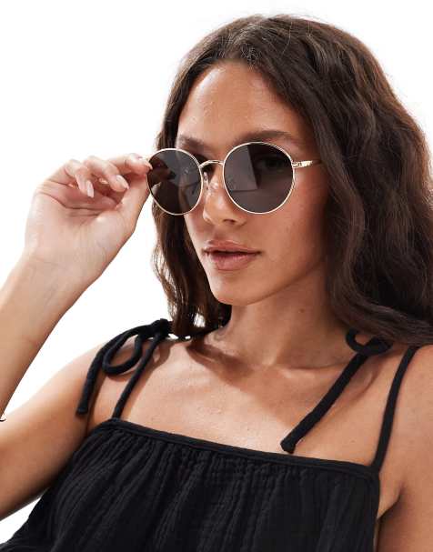New Look round metal fram sunglasses in black - view 1