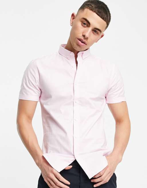 New Look – Różowa elegancka koszula oxford o kroju podkreślającym sylwetkę z krótkim rękawem