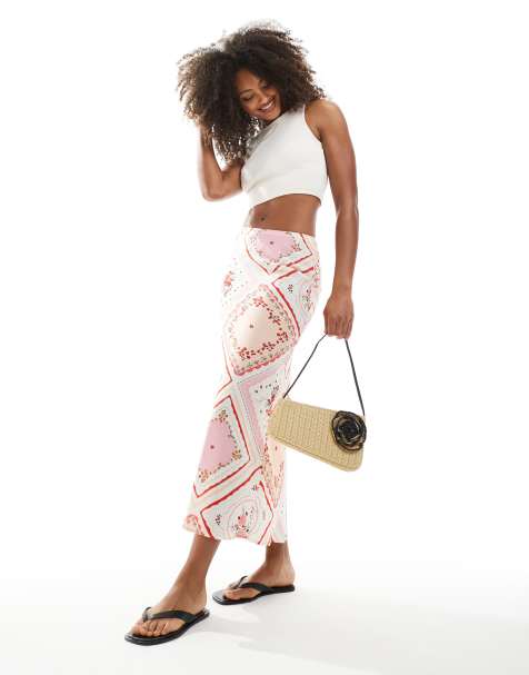 New Look bias midi skirt in pink floral pattern