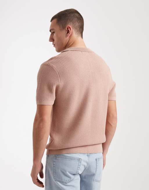 New Look – Różowy dzianinowy T-shirt polo, 3 z 5