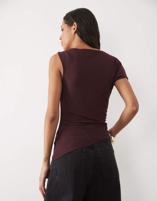 New Look ruche metal trim detail top in burgundy, 4 of 4