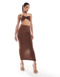 [New Look] New Look ruched back midi skirt in dark brown 16 BROWN