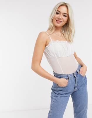 New Look ruched bust cami in white