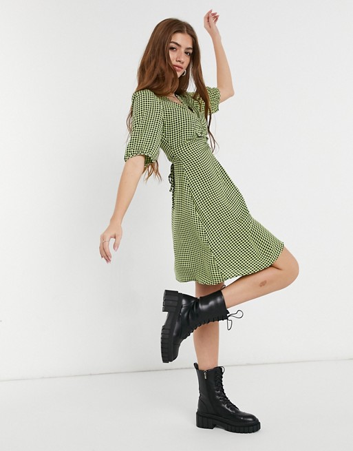 New Look ruched bust mini tea dress in green gingham