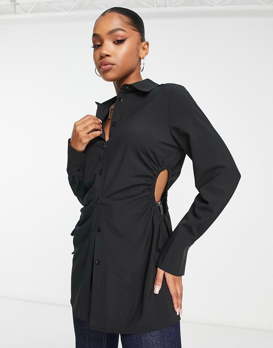 New Look ruched cut out long sleeved shirt in black