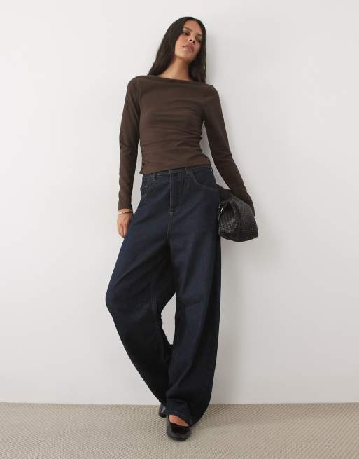 New Look ruched-detail grown-on neck top in dark brown, 2 of 4
