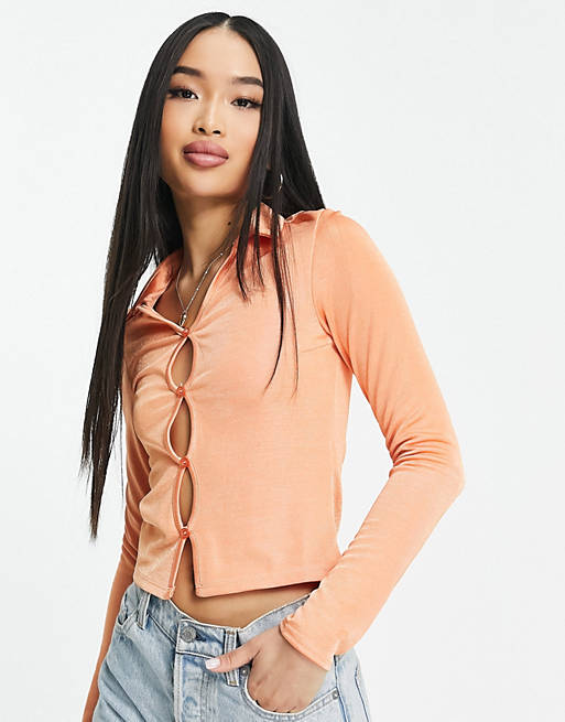Women Shirts & Blouses/New Look ruched front button through top in orange 