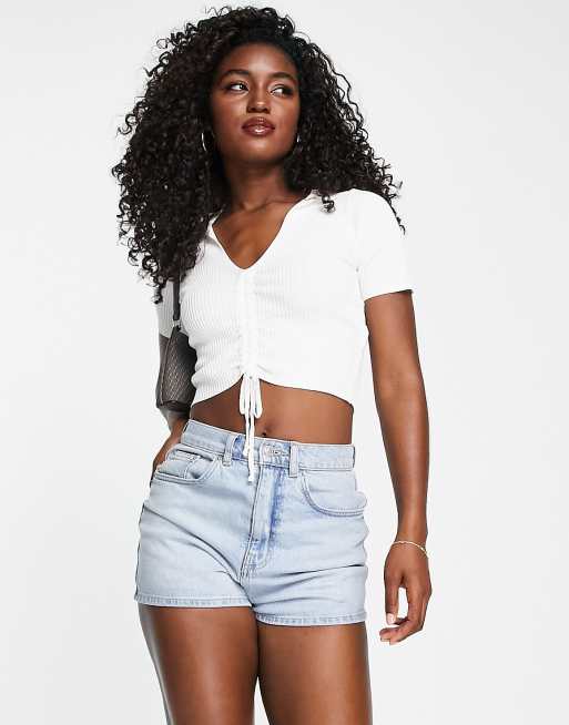 White ruched cheap crop top