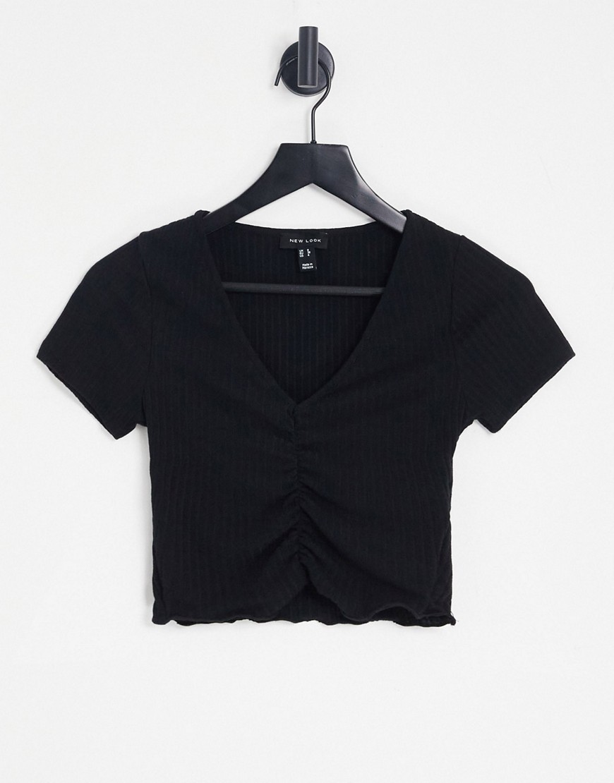 New Look ruched front T-shirt in black
