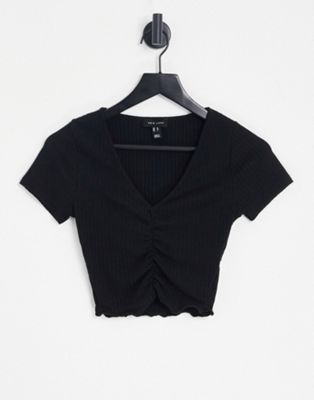 New Look ruched front t-shirt in black
